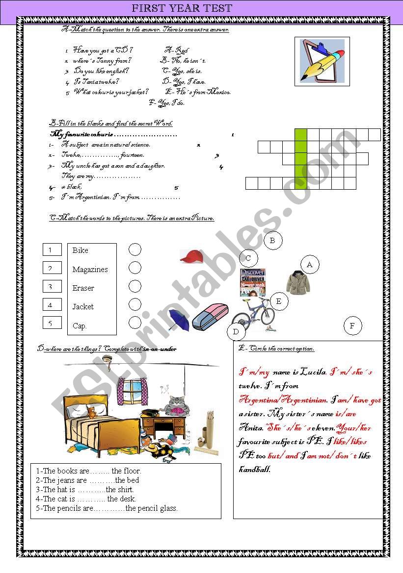 Revision of contents.1st year test