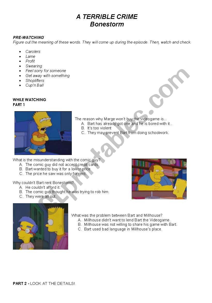 The Simpsons: Barts Crime worksheet