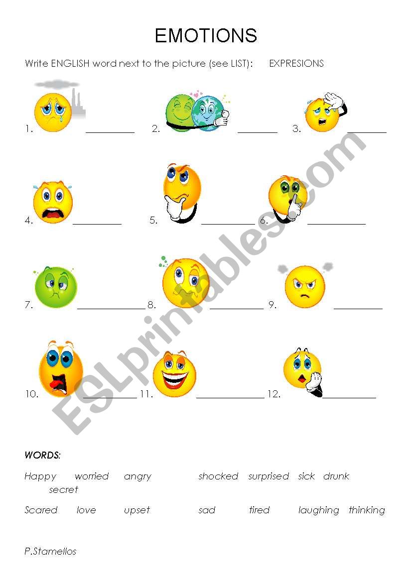 Emotions + Expressions worksheet