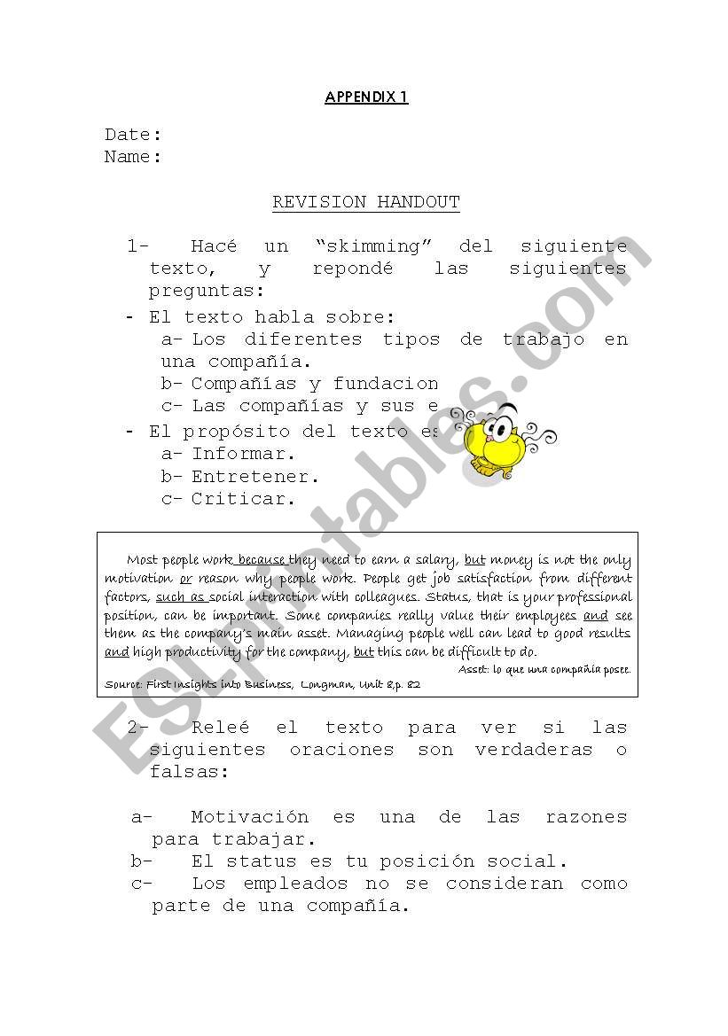 revision- companies worksheet