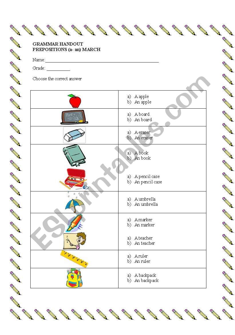 a-an handout worksheet