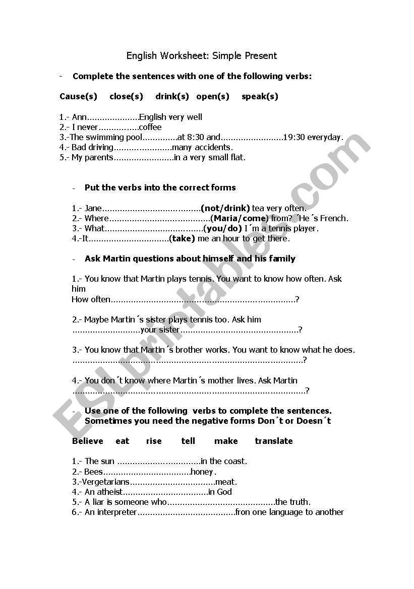 Simple Present Worksheet worksheet