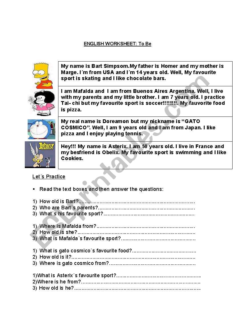 To be Verb worksheet