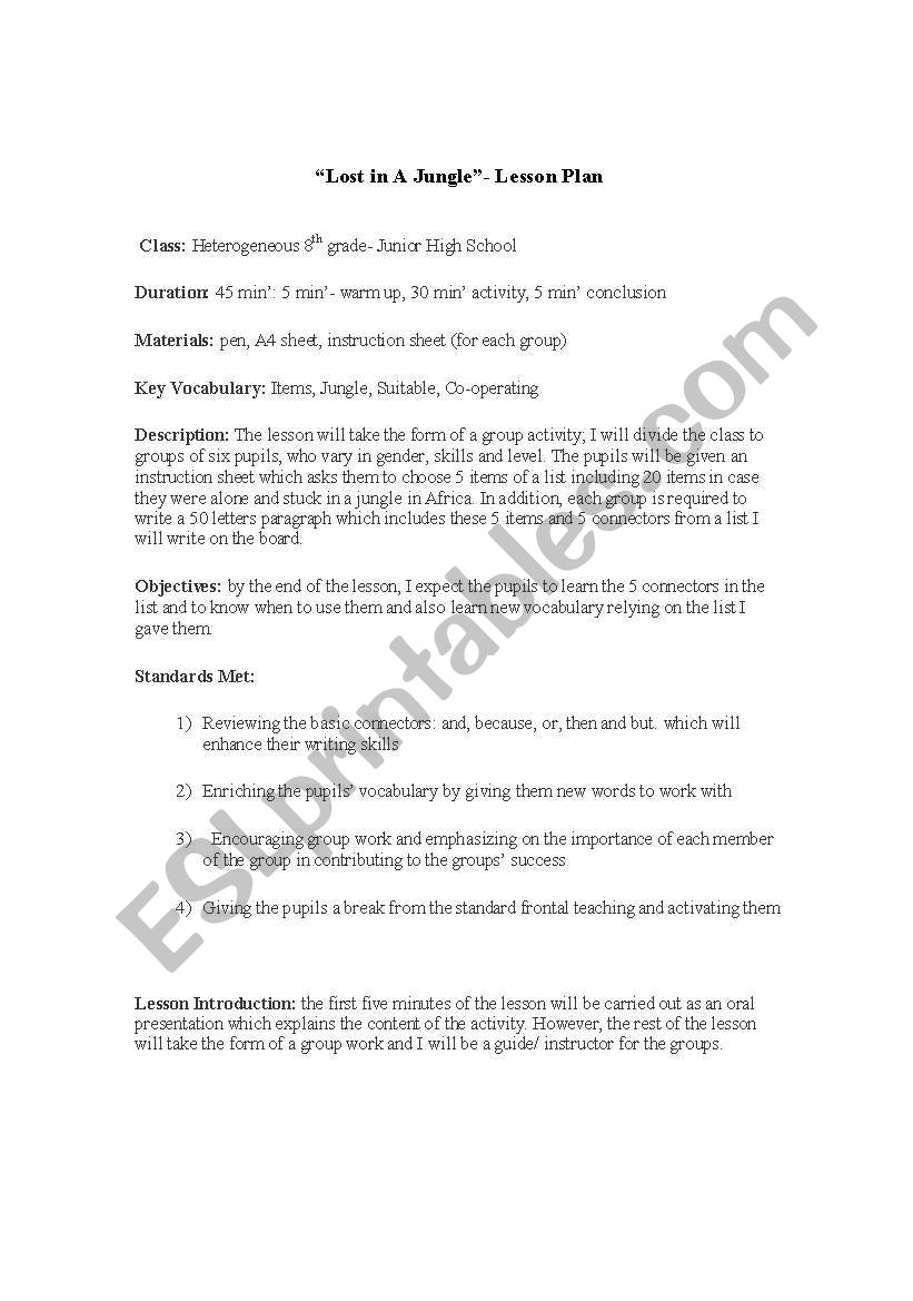 lesson plan-lost in the jungle 