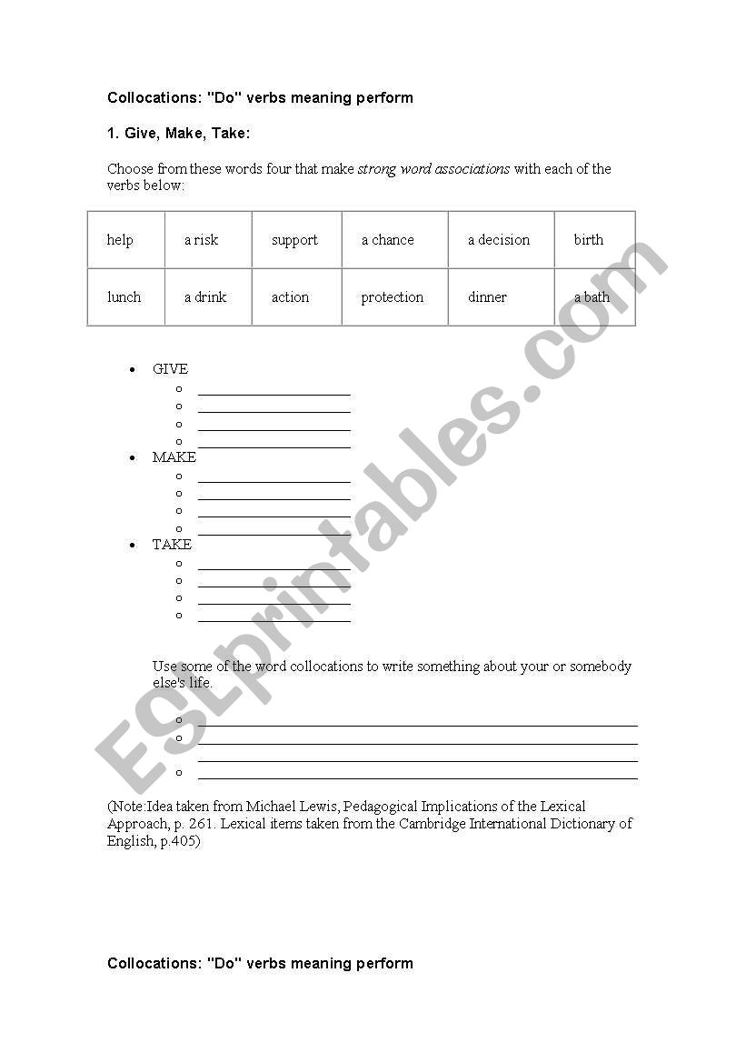 collocations worksheet