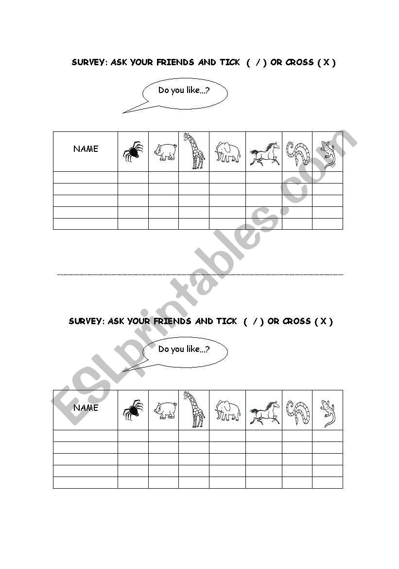 Survey: Animals worksheet