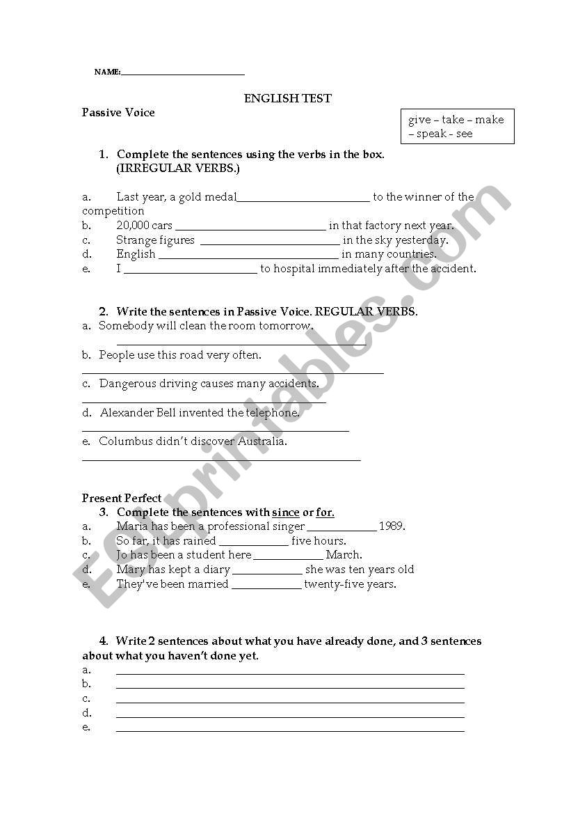 Passive and  Present Perfect worksheet