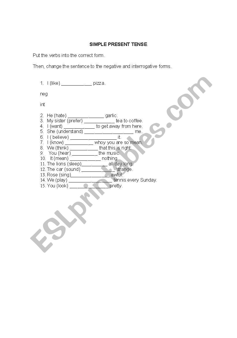 Simple Present Tense worksheet