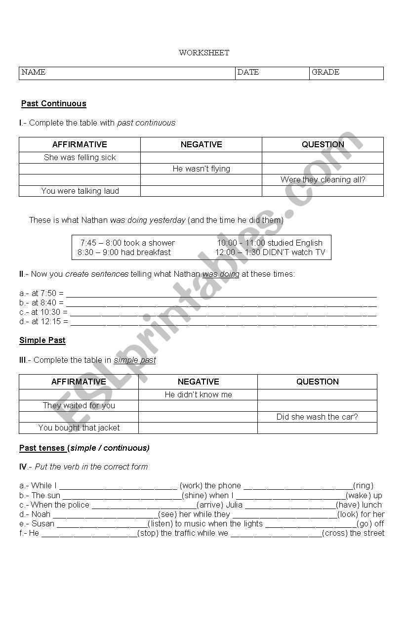 past simple and continuous worksheet