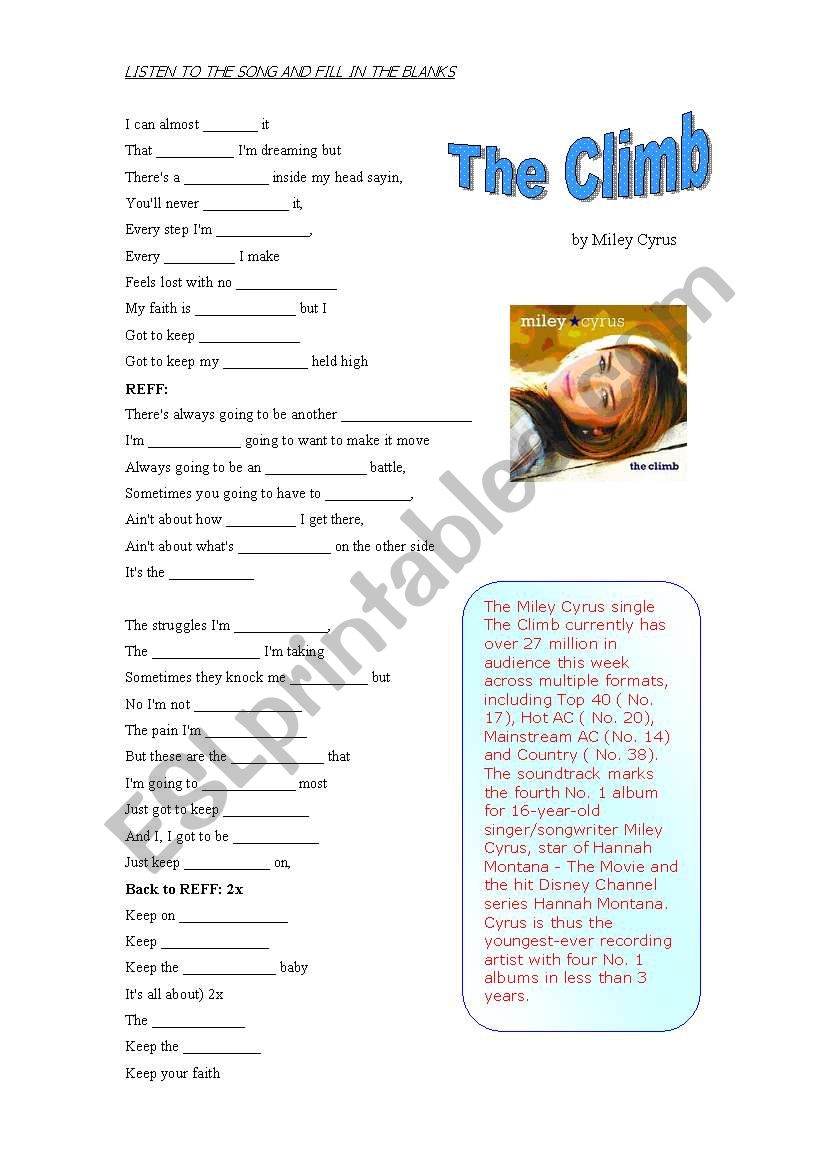 The Climb _ Song Activity worksheet