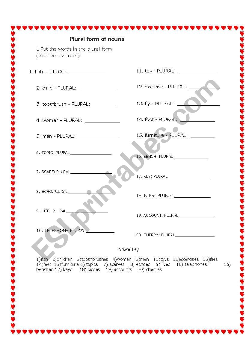 plural nouns worksheet