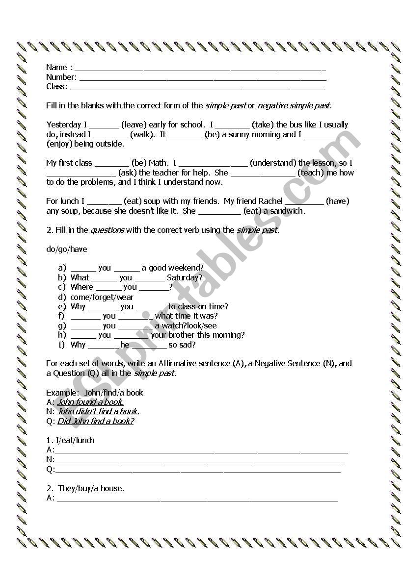 simple past exercise worksheet