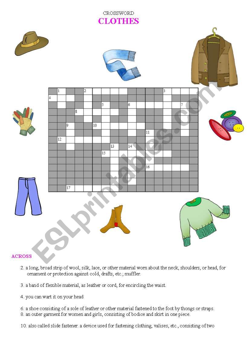 Clothes- crossword worksheet