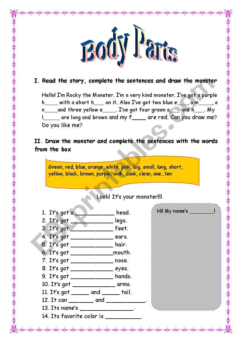 English Worksheets Body Parts