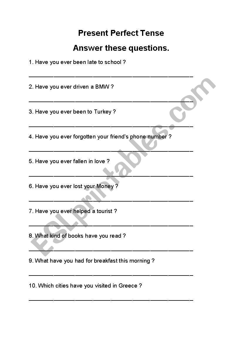 Present Perfect Tense worksheet