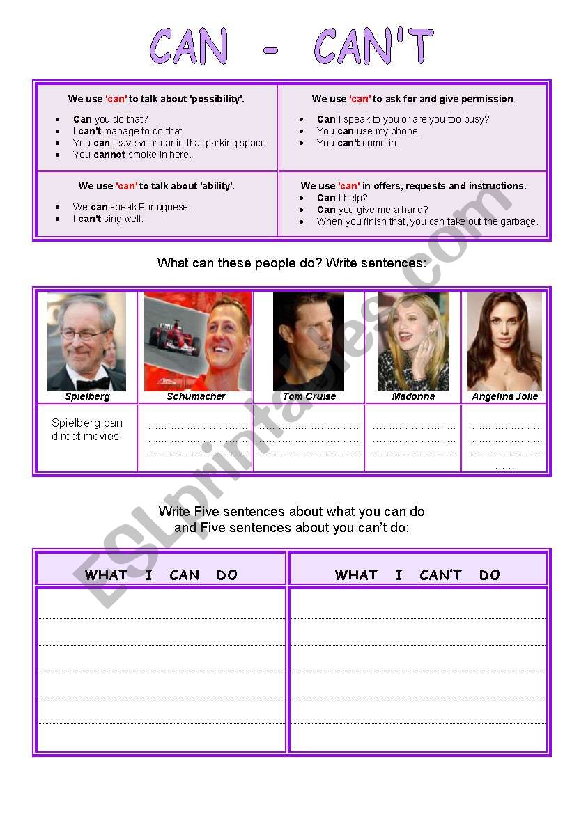 Can - Cant worksheet