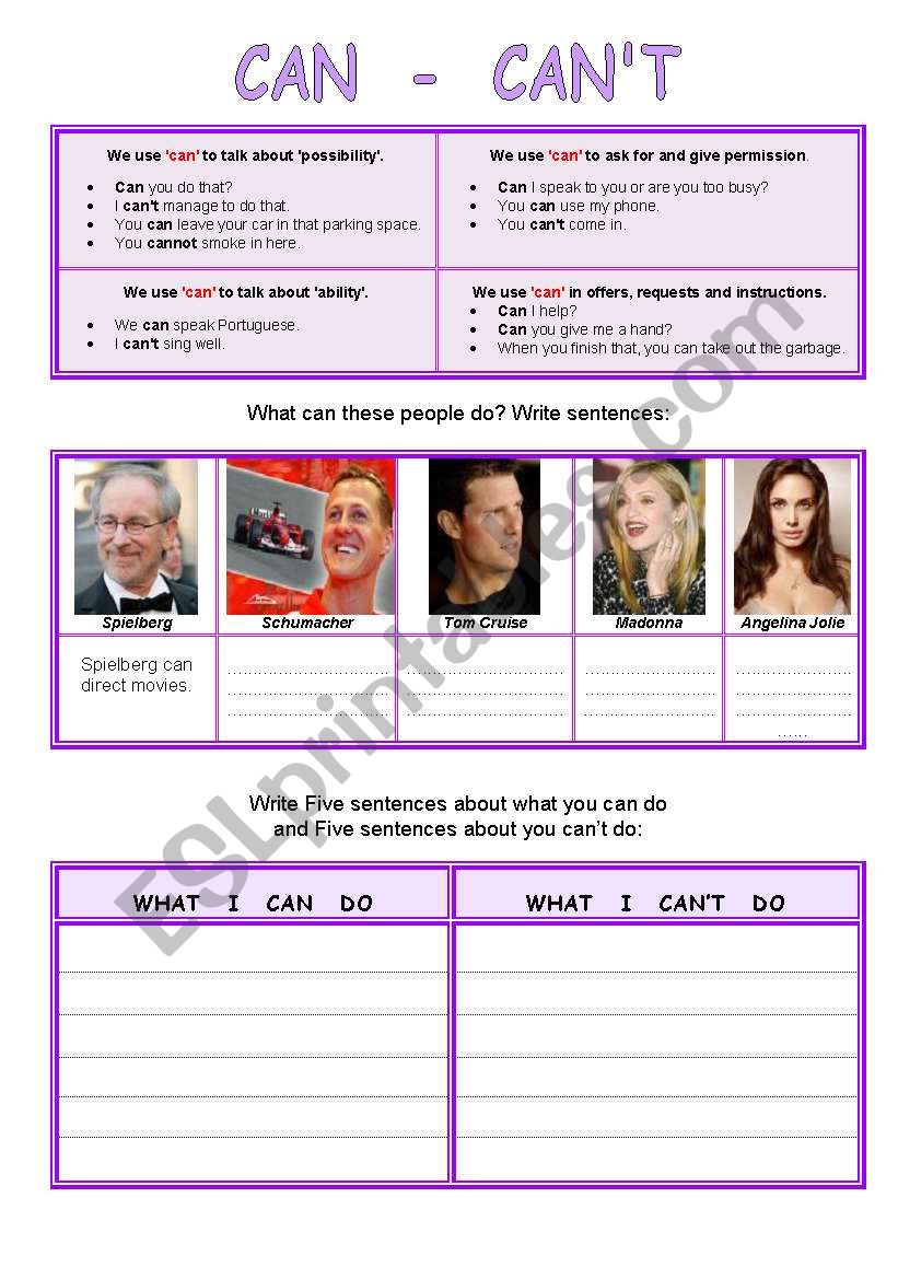 Can - Cant worksheet