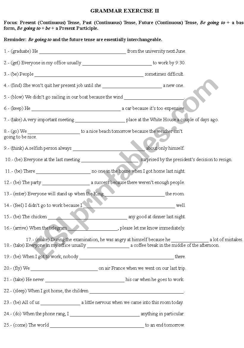 Continuos tenses II worksheet