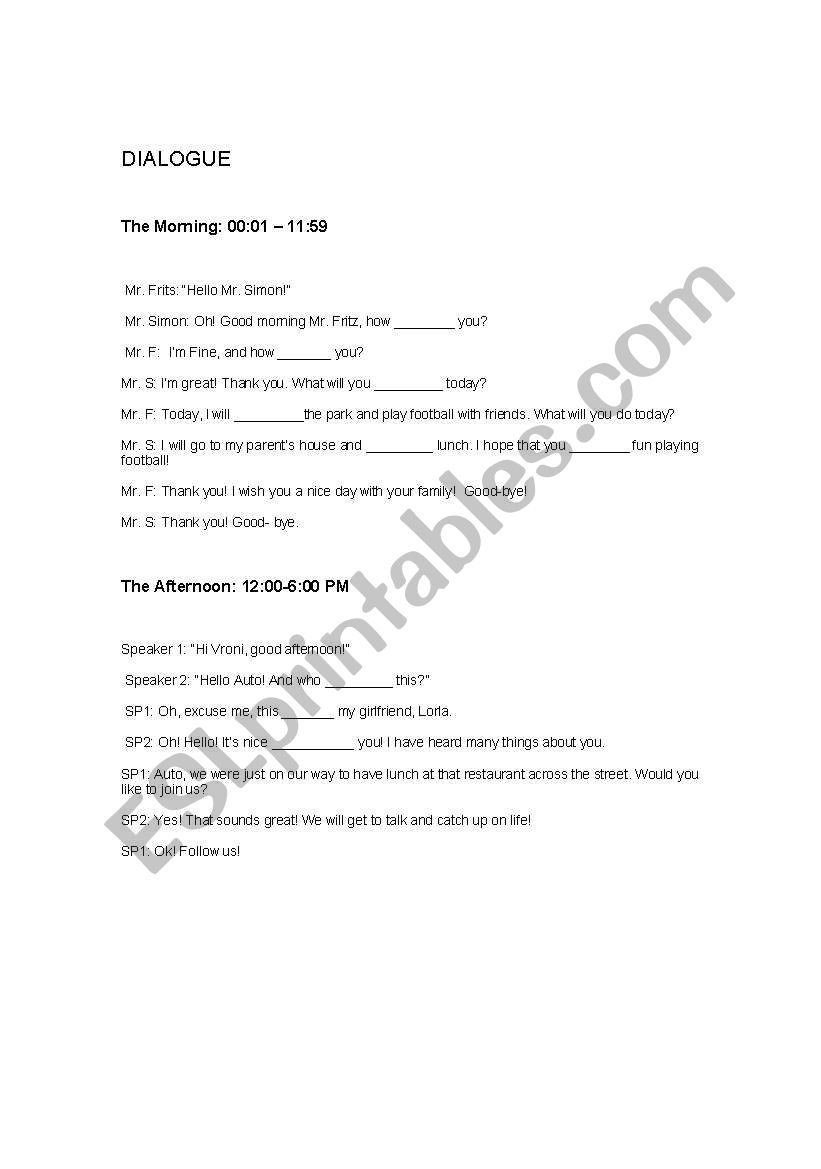 Dialogue and Verbs worksheet