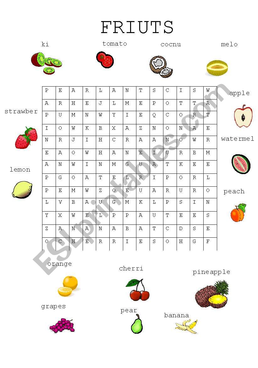 FRUITS WORDSEARCH worksheet