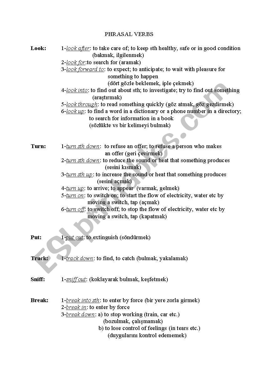 phrasal verbs  worksheet