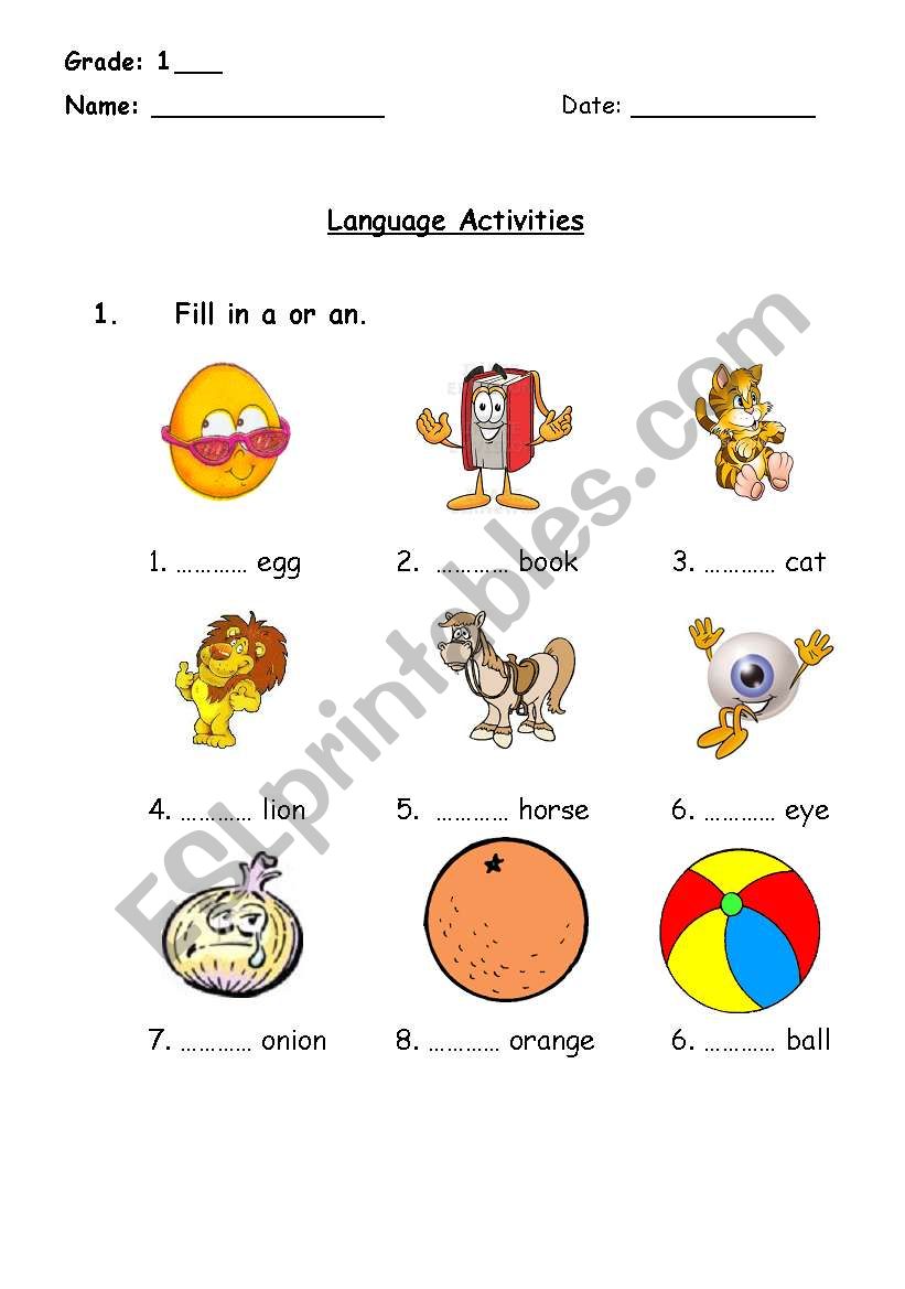 Articles (a - an)  worksheet