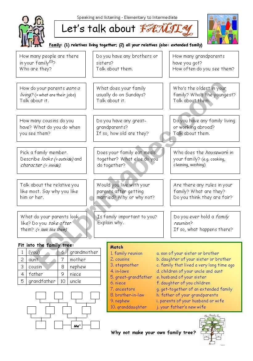 Lets talk about FAMILY worksheet