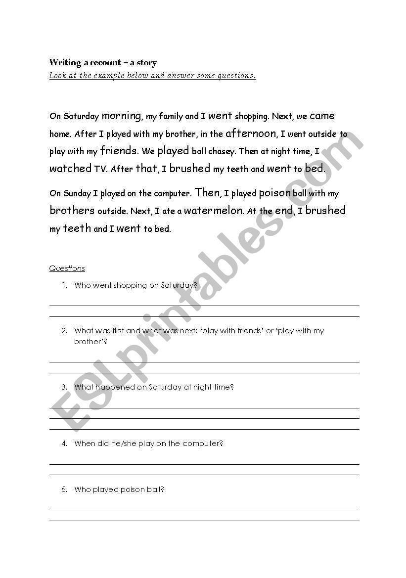 Teaching Texts - Recount worksheet