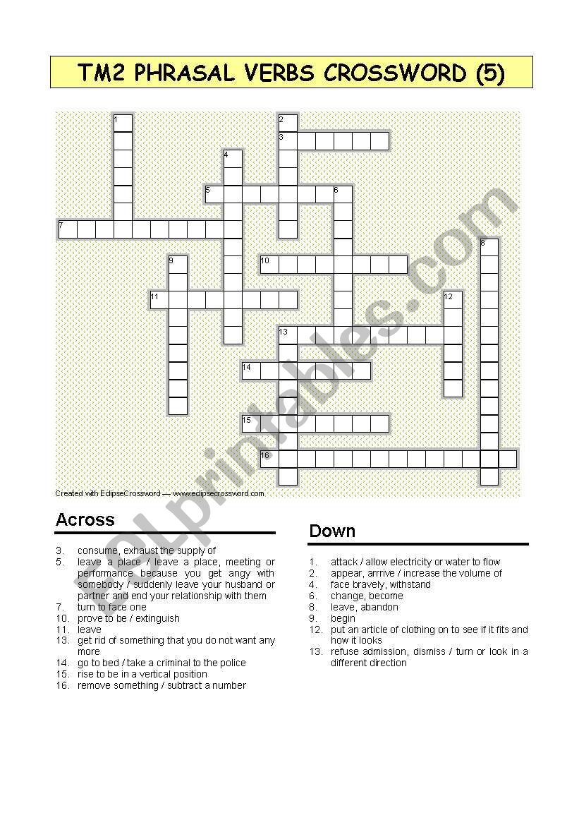 TM2 Phrasal Verbs Crossword 5 worksheet