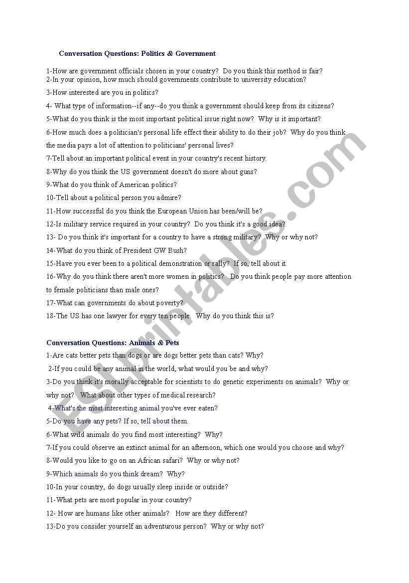conversation questions 1 worksheet