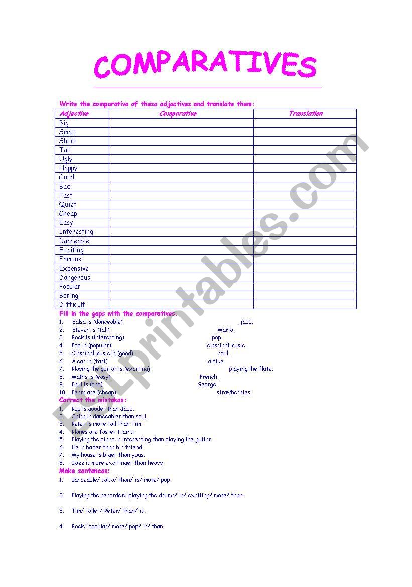 COMPARATIVES worksheet