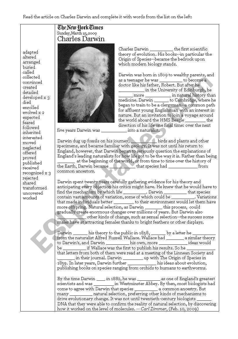 Charles Darwin and -ed verbs and adjectives