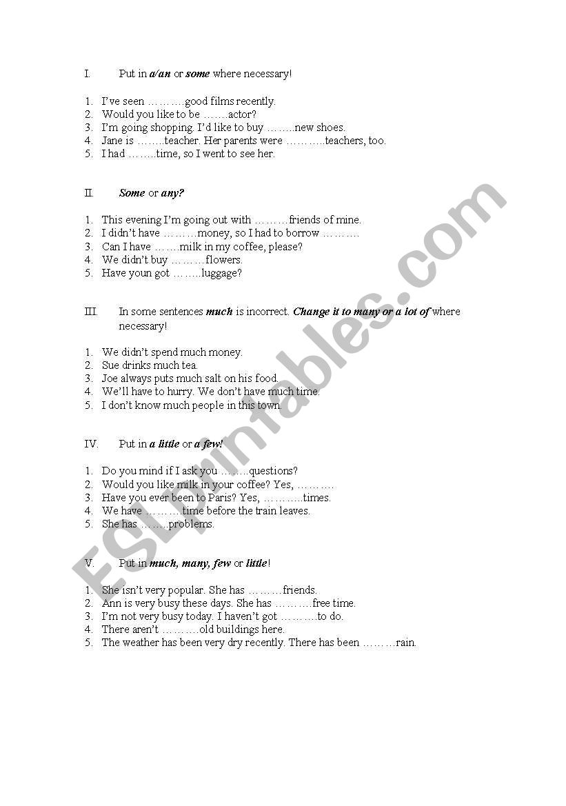 Some/any/a/an worksheet