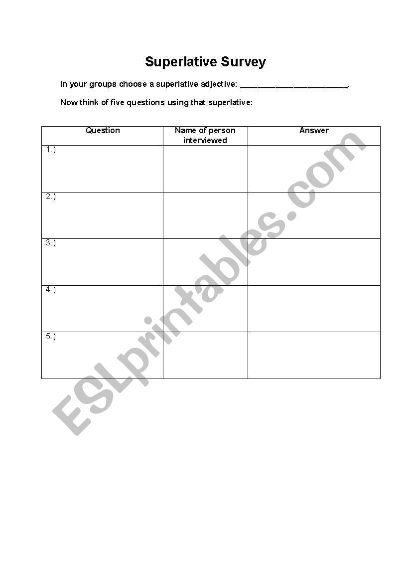 Superlative Survey worksheet