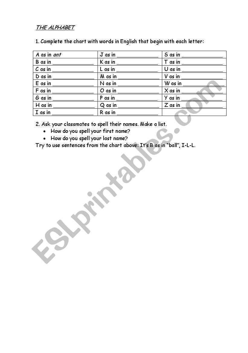 The alphabet activity worksheet