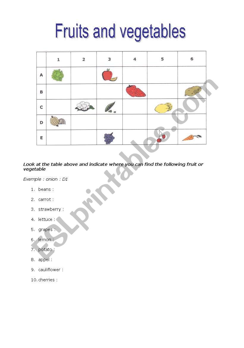 FRUIT AND VEGETABLES worksheet