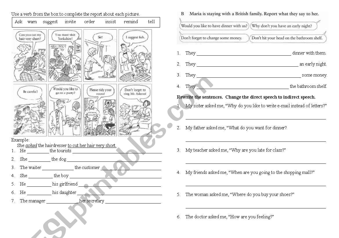 direct and indirect speech worksheet