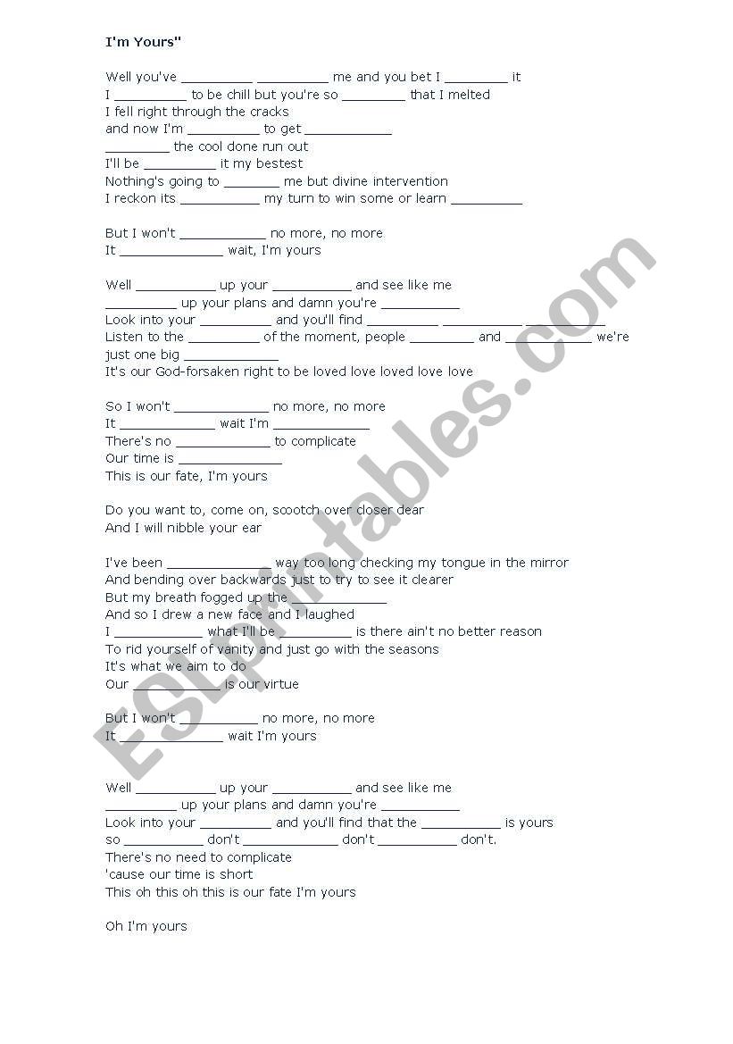IM YOURS - SONG worksheet