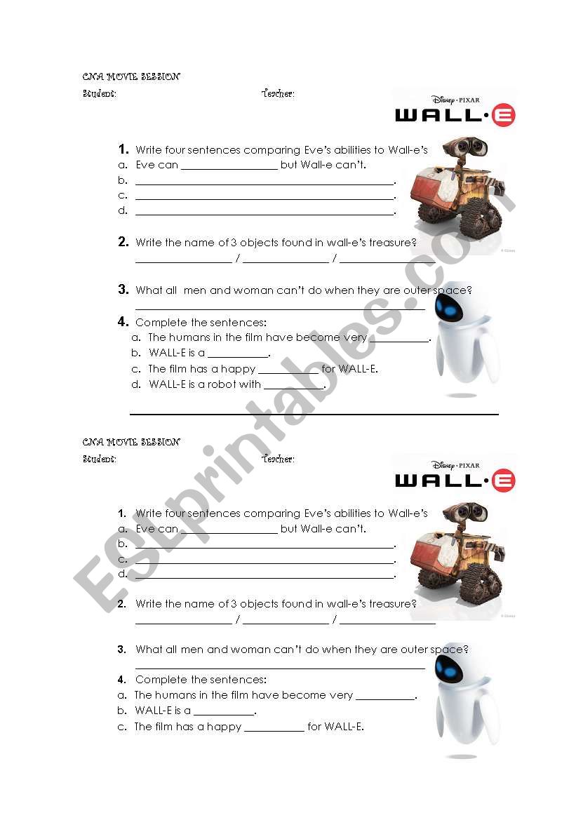 Wall-e Worksheet worksheet