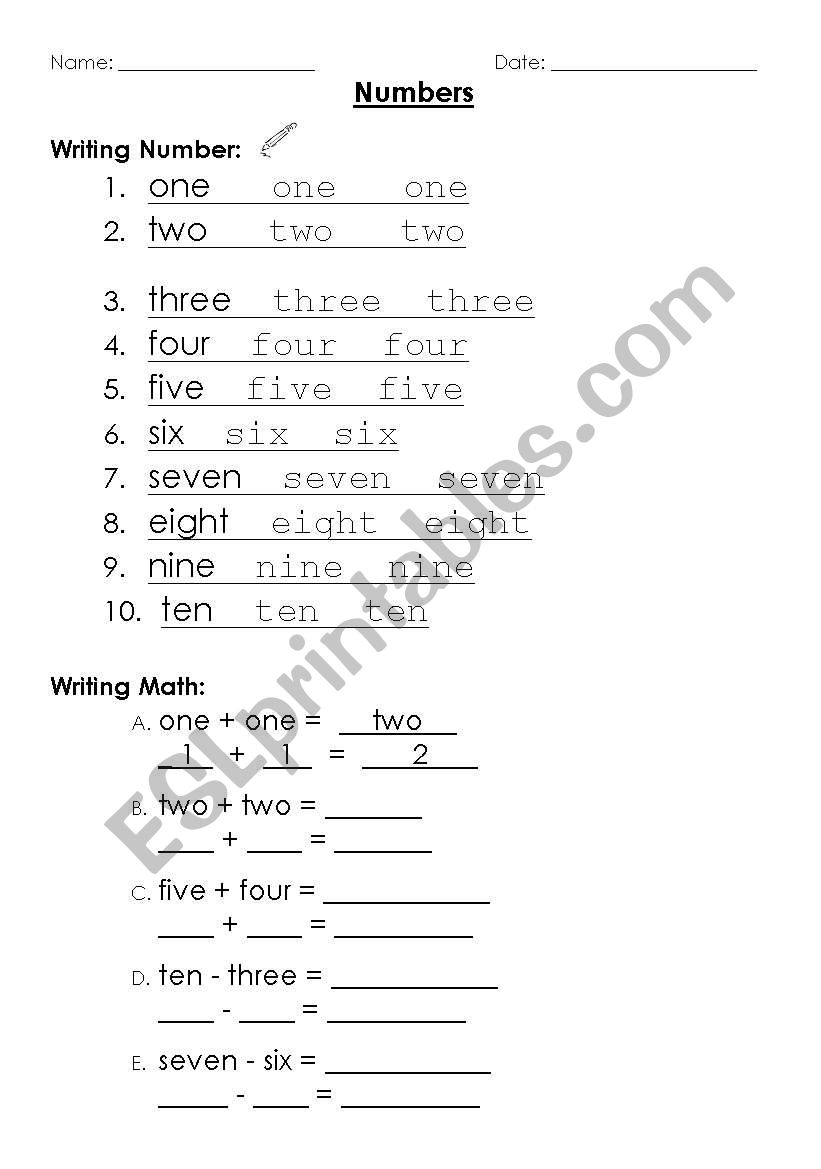 Long Hand Cardinal Numbers 1-10