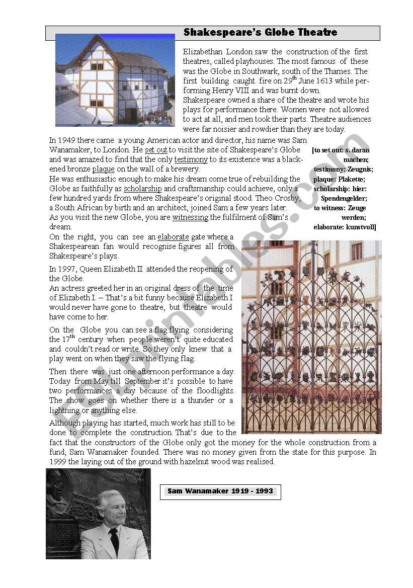 ShakespeareÂ´s Globe Theatre worksheet