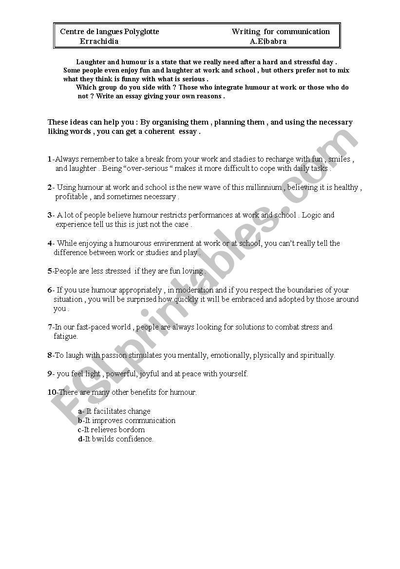 Humour worksheet