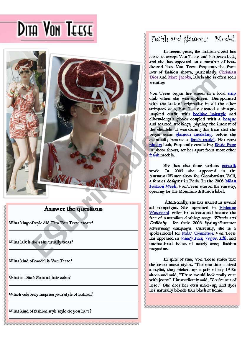 Dita Von Teese worksheet