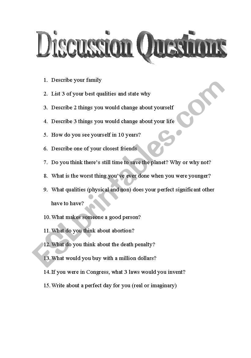 English worksheets: Discussion Questions