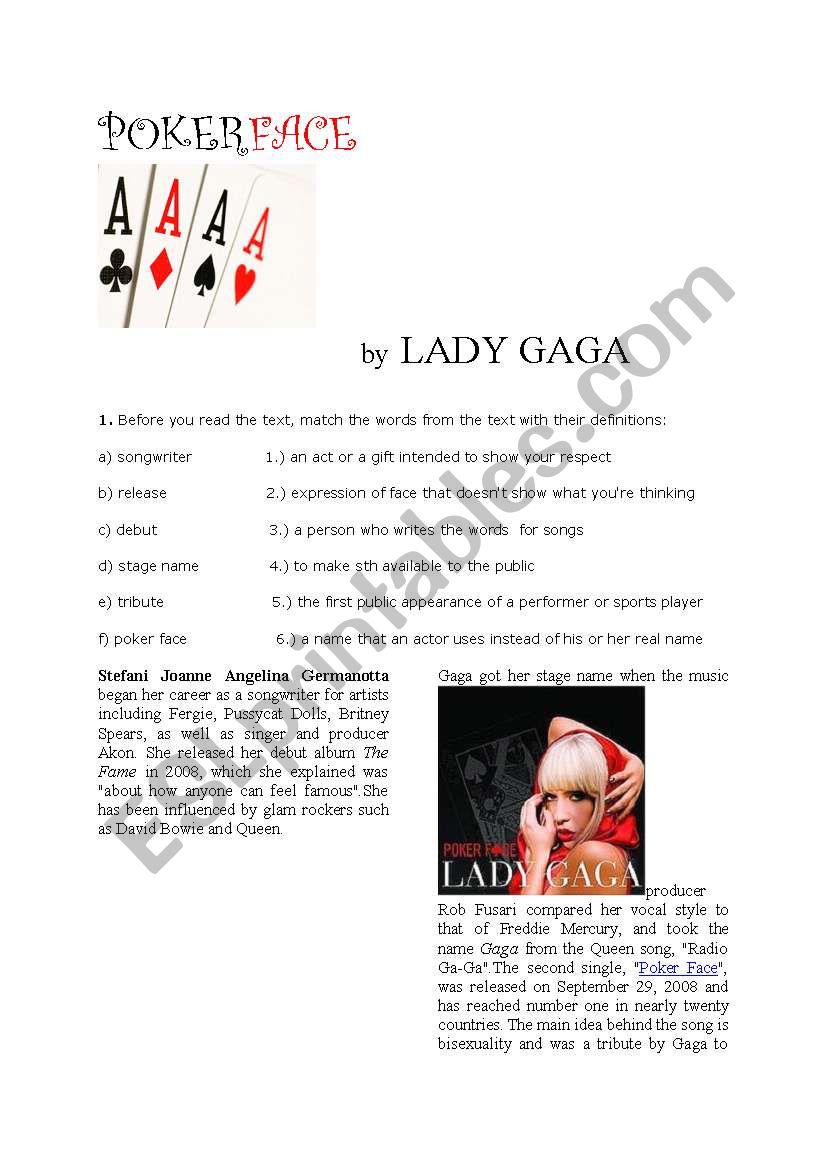 Lady Gaga - Poker Face worksheet