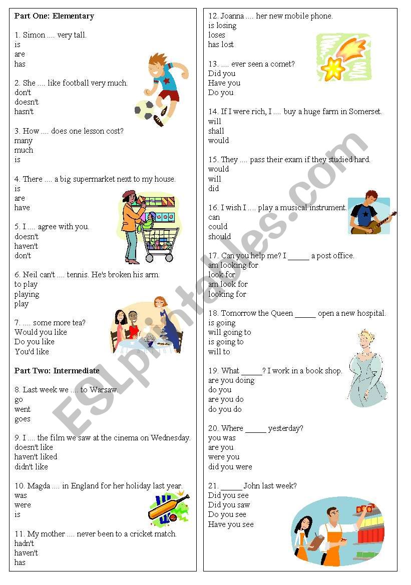 Grammar test worksheet