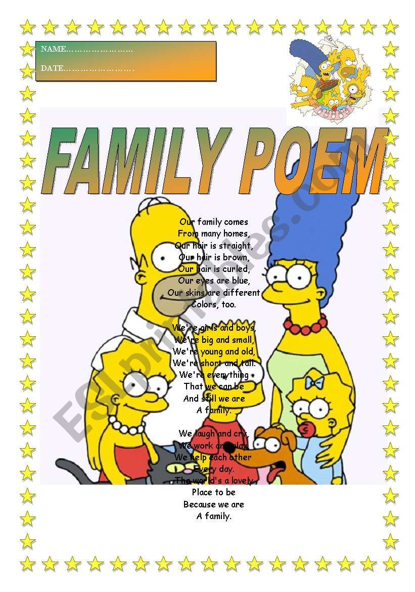 Family poem worksheet