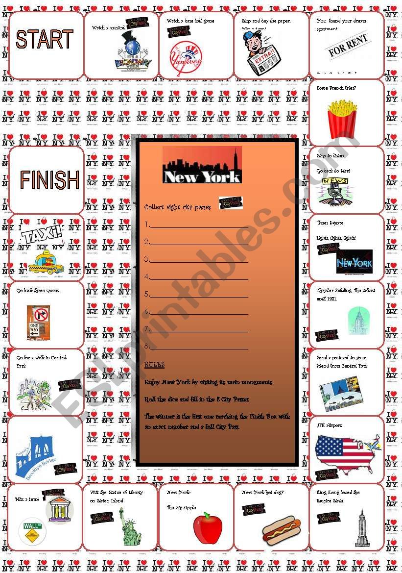 New York Board Game worksheet