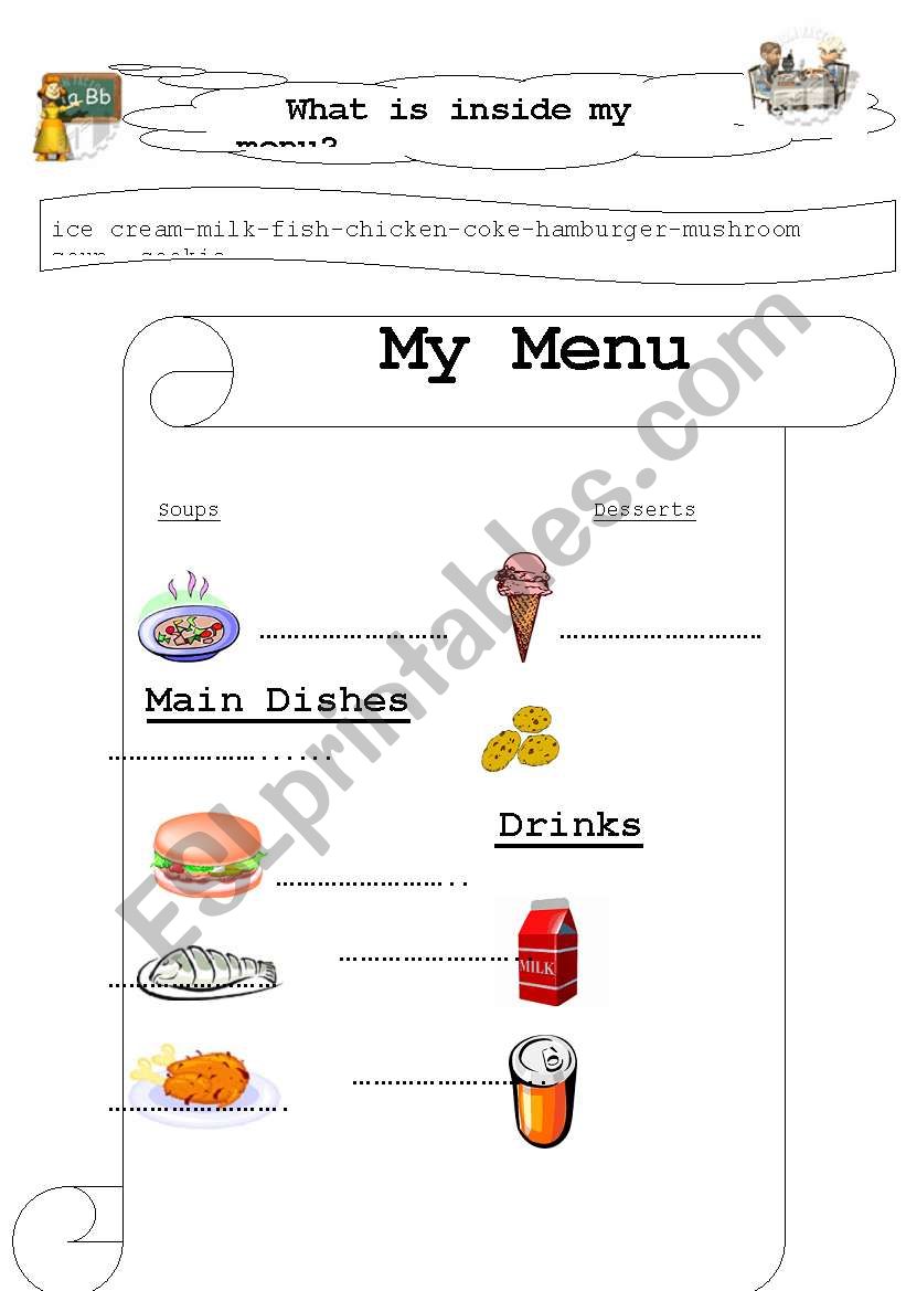 food menu worksheet