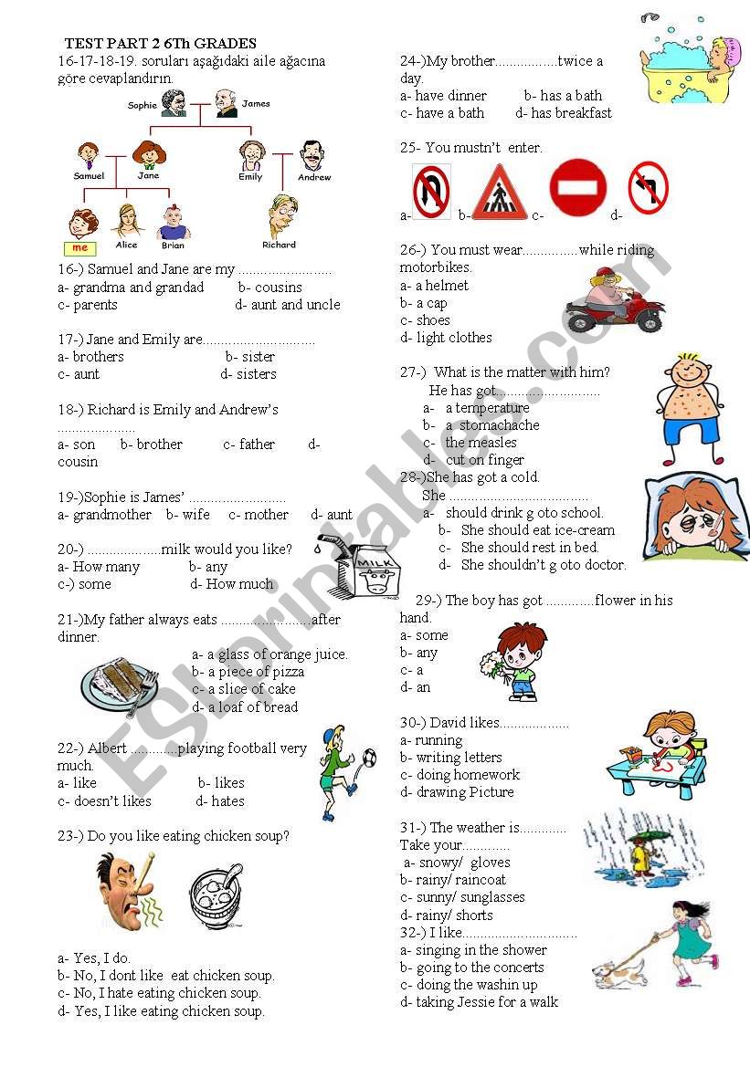 test for 6th grades part 2 worksheet